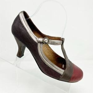 Jeffrey Campbell T-Strap Purple & Red Leather Pumps Size 7.5 Vintage Style
